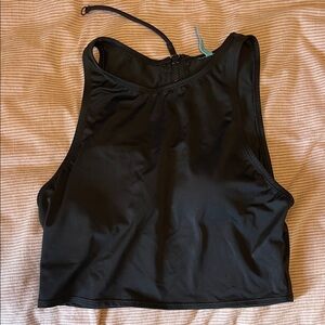 High Neck Black Crop Swim Top